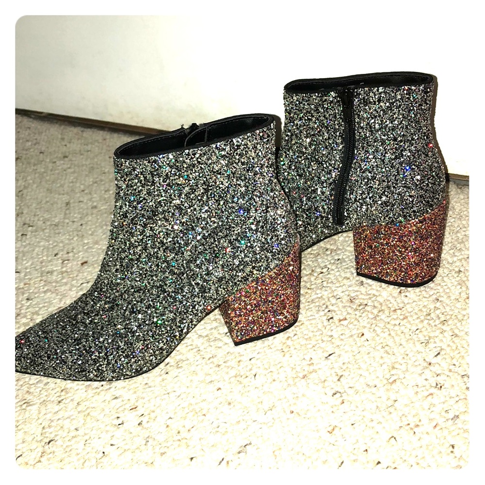 Pointed toe glitter heeled booties